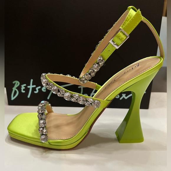 Betsey Johnson SB- Perry’s Bright Citron Rhinestone Sandals Heels - Picture 2 of 11